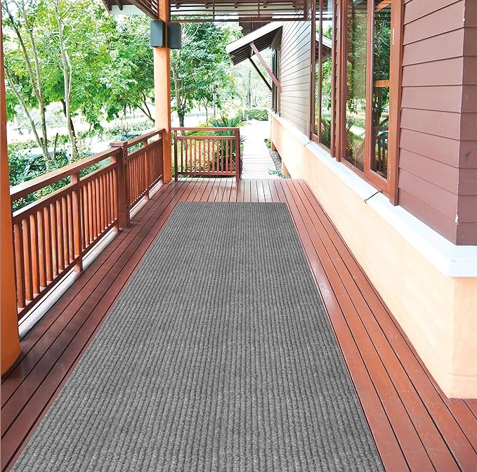 Ottomanson 2' x 8' Hallway Runner with Scraper Pile - Extra Durable Non-Slip Rug Mat for Indoor & Outdoor Use - Ideal for Kitchen, Entryway, Patio & Garage - High-Traffic Carpet, Gray