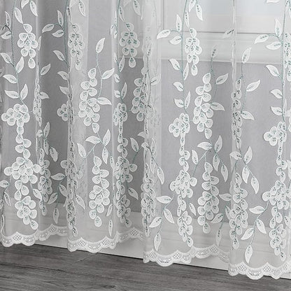 VISIONTEX White Sheer Voile Curtains, Decorative White Embossed Leaves Rod Pocket Window Drapes for Home Kitchen, Living Room and Bedroom 54 x 95 Inch, Set of 2 Curtain Panels