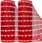 Ribbli Christmas Tree Ribbon Garland-2 Rolls Snowball Red Mesh,10 Inch x 30 feet(10Yard) Each Roll,Red with Cotton Snowball, Christmas Ribbon for Wreath Swags and Tree