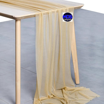 MDS 2 Pack 10ft Chiffon Table Runner 29 x 120 Inches Sheer Wedding Runner Romantic Rustic Table Runner for Wedding Decorations, Birthday Parties, Bridal Shower Party Arch Decor - Champagne Gold