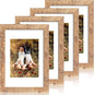 8x12 Picture Frame Set of 4 with High Definition Real Glass, Display 6x8 Pictures with Mat or 8 x 12 Without Mat, Rustic Brown Wood Photo Frames for Tabletop and Wall Mounting