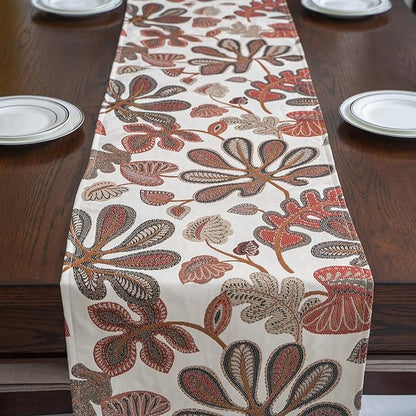 Mika Home Tropical Leaf Table Runner for Home Decor 13X72 Inches Coral Brown Seasonal Dining Table Decoration for Home