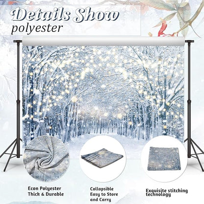 8x6FT Winter Snowy Scene Photography Backdrop Winter Wonderland Landscape Snowflake Tree Snowy Background Bokeh Glitter White Snow Forest Party Photo Booth Studio Props