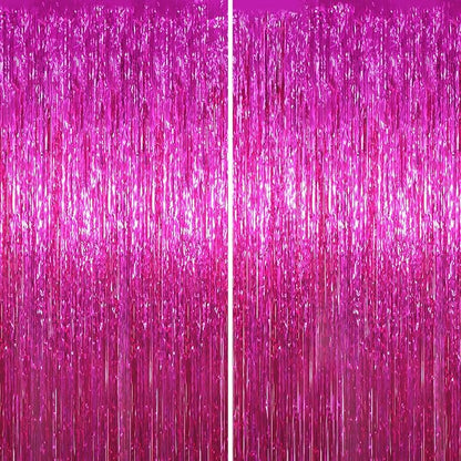 2 Pack Pink Foil Fringe Backdrop Curtains, Tinsel Streamers Birthday Party Decorations, Fringe Backdrop for Graduation, Baby Shower, Gender Reveal, Disco Party