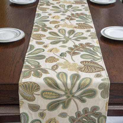 Mika Home Tropical Leaf Table Runner for Home Decor 13X72 Inches Green Brown Dining Table Decoration for Home