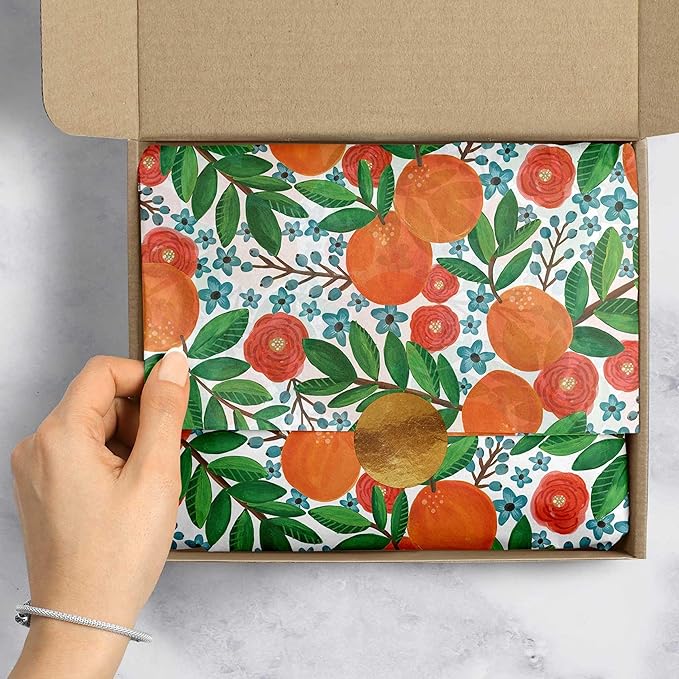 Colors of Rainbow - Orange Grove - 12 Sheets, 20 inch X 29 inch - Italian Print Tissue Paper for Decoupage Gift Basket Gift Bag Party Crafts (Orange Grove)