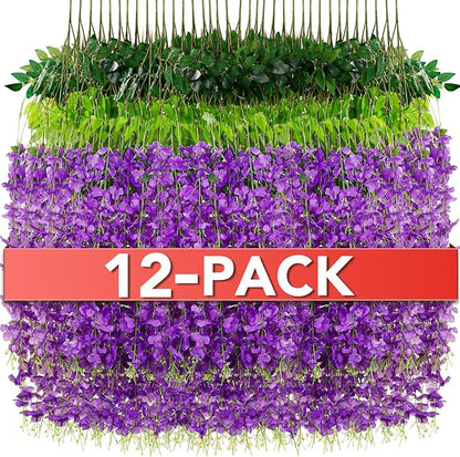 Wisteria Hanging Flowers,Fake Hanging Flowers,Wisteria artificiales Garland for Home Wedding Arch Floral Party Garden Ceremony Outdoor Decor,3.6 feet Long(12,Purple)
