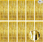 10 Pack Gold Foil Curtain Backdrop 3.2ft x 9.8ft Metallic Tinsel Foil Fringe Curtains Streamer Photo Booth Backdrop for Birthday Party Engagement Bachelorette Party Decorations (Gold)