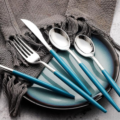 WELLIFE 144Pcs Blue Plastic Silverware, Heavy Duty Plastic Flatware with Blue Handle, Includes 48 Forks,48 Knives,48 Spoons for Party
