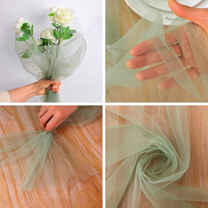 Snowkingdom Sage Green Table Runner, 10 FT Sheer Tulle Cheesecloth Gauze, Boho Rustic Table Centerpieces Decoration for Spring Wedding Baby Bridal Shower Christmas Party