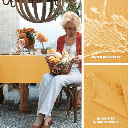 Biscaynebay Fall Tablecloth Textured Fabric 60x84 Inch Rectangular, Fall Gold Thanksgiving Autumn Harvest Water Resistant Fabric Tablecloths for Kitchen, Dining, Wedding, Parties Machine Washable