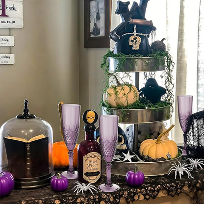 Plastic Champagne Flutes, 12PCS Dark Purple Wine Glasses Goblets Cups Reusable Flute, for Halloween Weddings Bachelor Parties Toasting and Events(12, Dark Purple)