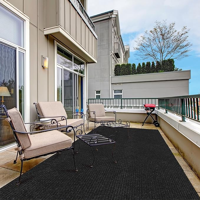 Ottomanson 3'11" x 12' Hallway Runner with Scraper Pile - Extra Durable Non-Slip Rug Mat for Indoor & Outdoor Use - Ideal for Kitchen, Entryway & Garage - High-Traffic Carpet, Black