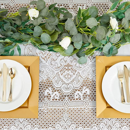 Juvale Rectangular Lace Tablecloth - White Lace, 54 x 72 in Vintage Floral Scalloped Polyester - Wedding & Tea Party Table Cloth & Baby Shower Tablecloth