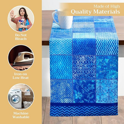 Maison d' Hermine Table Runner 100% Cotton Double Layer Table Runners 108 inches Long Decorative for Home Kitchen Dining Party Wedding Bridal Shower Spring Summer (Indigo Love, 14.50" x 108")
