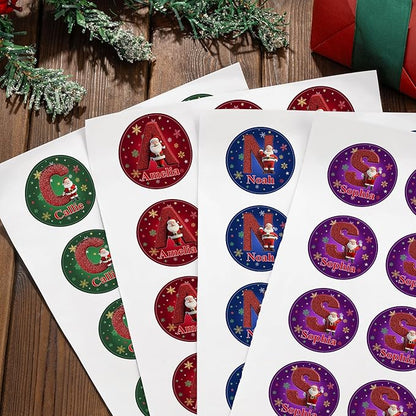 Personalized Christmas Stickers - Custom Name Waterproof Christmas Gift Tags for Gift Box Xmas Holiday Decorations Party Favors - 30 Stickers (Santa Claus Initial)
