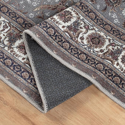 Bloom Rugs Washable Non-Slip 3' x 5' Rug - Slate Gray Traditional Oriental Area Rug for Living Room, Bedroom, Dining Room, and Kitchen - Exact Size: 3' x 5'