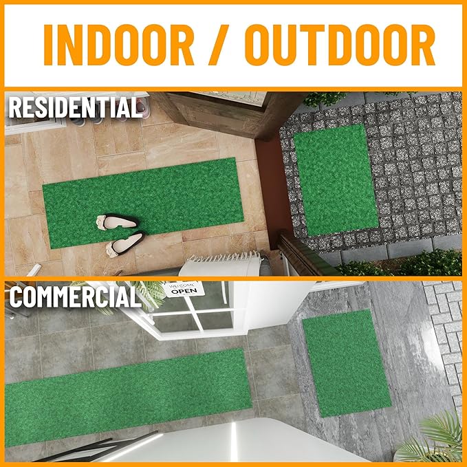 Ottomanson 2'7" x 10' Hallway Runner with Scraper Pile - Extra Durable Non-Slip Rug Mat for Indoor & Outdoor Use - Ideal for Kitchen, Entryway & Garage - High-Traffic Carpet, Green