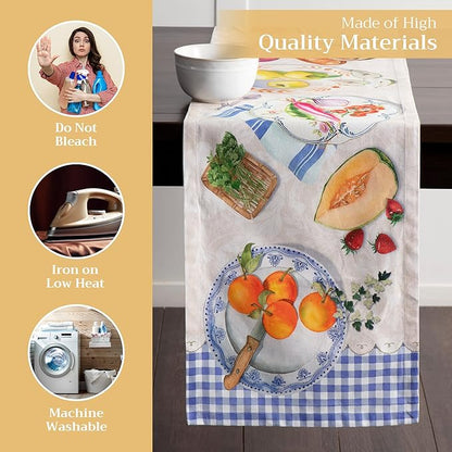 Maison d' Hermine Table Runner 100% Cotton Single Layer Table Runners 72 inches Long Decorative for Home Kitchen Dining Party Baby Shower Wedding Bridal Shower Spring Summer (Gourmand, 14.50" x 72")