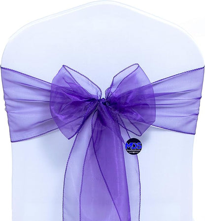 MDS Pack of 25 PCS Organza Chair Sashes Wider Dining Chair Bows Ribbon Tie Back for Wedding Party Birthday Bridal Shower Reception Event Banquet Home Chair Cover Decoration - Purple