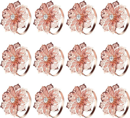 KPOSIYA Hollow Out Flower Napkin Ring Holder Metal Napkin Rings Set of 20 for Wedding Party Holiday Banquet Christmas Dinner Delicate Serviette Buckles Decor Favor (20, Flower-Rose Gold)