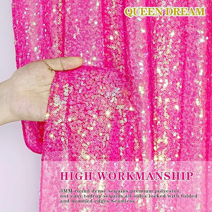Iridescent Hot Pink Curtains Sequin Backdrop for Wedding Party - 2FT x 8FT Photo Background Backdrop Sparkly Baby Shower Decorations 4 Pcs