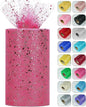 Glitter Tulle Rolls, 6” by 50 Yards (150FT) Sparkling Tulle Spool Ribbon Sequin Tulle Netting Fabric for Tutu Skirt Wedding Birthday Baby Shower (Rose Red)