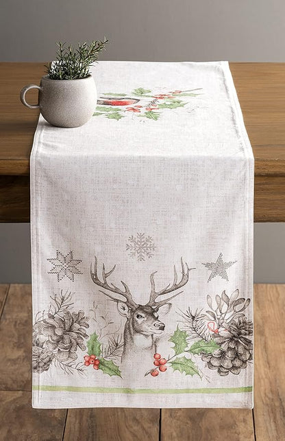 Maison d' Hermine Table Runner 100% Cotton Double Layer Table Runners 108 inches Long for Thanksgiving Christmas Decorations Home Kitchen Dining Party Wedding (Christmas Dew, 14.5" x 108")