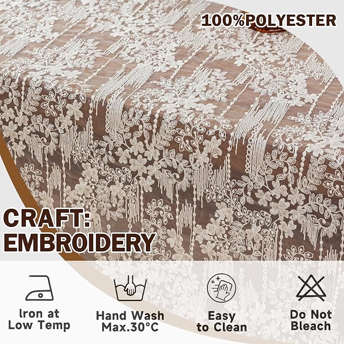 Lace Embroidered Tablecloth. Rectangle Lace Vintage Tablecloth Dustproof Table Protector for Kitchen Dining Room Party Banquet Home Picnic Wedding Decoration (Creamy White 98×53 inch)