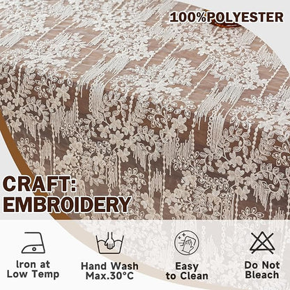 Lace Embroidered Tablecloth. Square Lace Vintage Tablecloth Dustproof Table Protector for Kitchen Dining Room Party Banquet Home Picnic Wedding Decoration (Creamy White 35.5×53 inch)