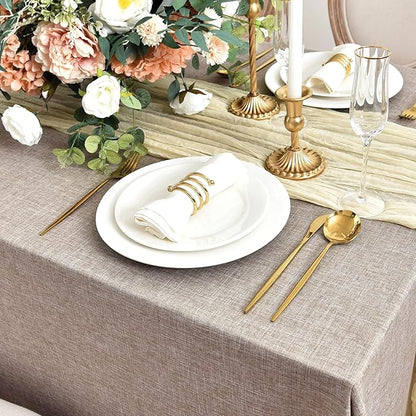 Fitable Faux Linen Tablecloths for Rectangle Tables: Water & Stain Resistant Farmhouse Table Cloth, Washable Burlap Textured Table Covers for Kitchen Dining Party(2 Pack, 60x84 Inch, Nature)