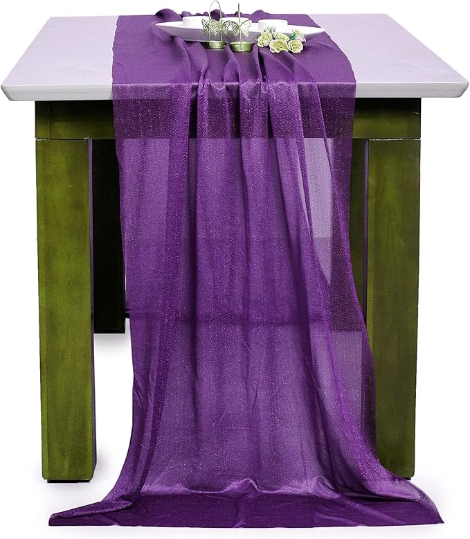 MDS Halloween Chiffon Table Runner - 10 Pack, 29 x 170 Inches, 14ft Each - Sheer Spooky Table Runners for Haunted House Parties, Trick-or-Treat Tables, Witchy Décor, Wedding & Events - Cadbury Purple