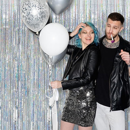 2 Pack Silver Glitter Backdrop Party Decorations Tinsel Streamers Foil Fringe Curtains Shimmer Wall Backdrop Christmas Birthday Bachelorette Party Wedding Decor Supplies