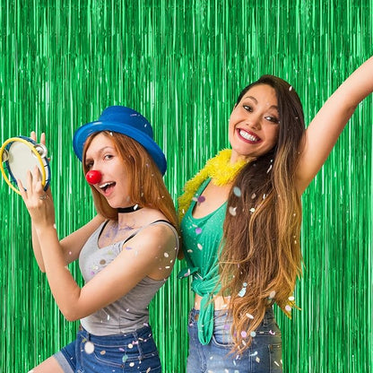 12 Pack Party Decorations, 3.28 FT x 7.05 FT Green Streamer, Metallic Birthday Backdrop Foil Fringe Curtains Green Tinsel, Party Supplies Photo Booth Props Door Wall Indoor Decor