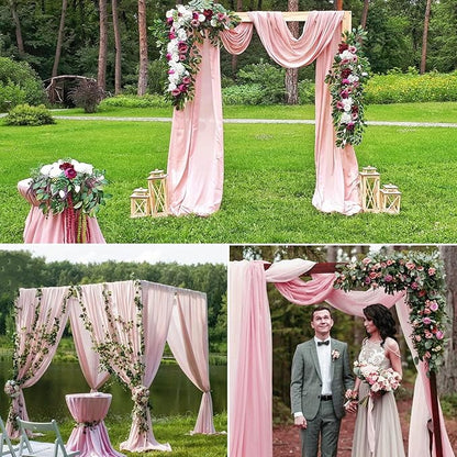 4 Panels Wedding Arch Draping Fabric 28" x 20Ft Wedding Arch Drapes Chiffon Fabric Drape Sheer Backdrop Curtain for Nuptials Birthday Party Swag Ceremony Arbor Drapery Reception Ceiling Decor(Pink)