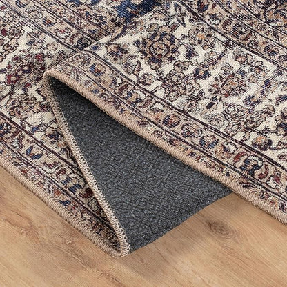 Bloom Rugs Washable Non-Slip 3' x 5' Rug - Dark Blue/Beige Traditional Medallion Area Rug for Living Room, Bedroom, Dining Room, and Kitchen - Exact Size: 3' x 5'