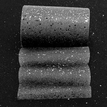 Glitter Tulle Rolls, 6” by 50 Yards (150FT) Sparkling Tulle Spool Ribbon Sequin Tulle Netting Fabric for Tutu Skirt Wedding Birthday Baby Shower (Black)