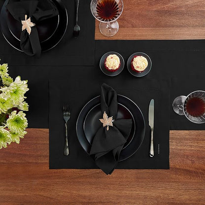 Cotton Linen Table Runner 120 Inches Long – Black Farmhouse Table Runner for Thanksgiving, Christmas – Washable Hemstitch Fabric Ideal for Winter Décor, Gift – Serena