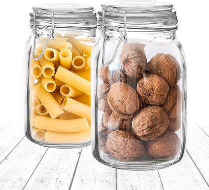 Set of 2 Large Glass Mason Jar with Lid (3 Liter) | Airtight Glass Storage Container for Food, Flour, Pasta, Coffee, Candy, Dog Treats, Snacks & More | Glass Organization Canisters 100 Ounces