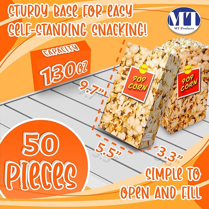 MT Products Popcorn Bags 4 oz. - Large Individual Popcorn Holder - Pack of 50