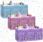3 Pack Light Pink & Blue & Purple Table Skirts, 29x108" Metallic Foil Tinsel Fringe Table Skirt for Rectangle Tables Streamer Curtains Backdrop, Party Decorations for Birthdays, Weddings, Holidays