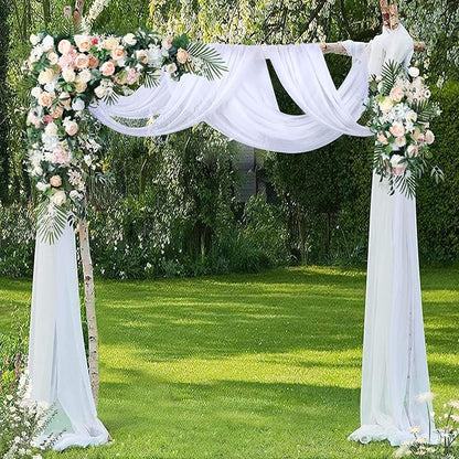 Wedding Arch Draping Fabric White Arch Drapes 6Panels Sheer Backdrop Curtain for Ceremony Wedding Arches Decor 19Ft Length x 28" Width