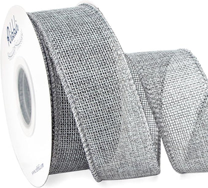 Ribbli Burlap Wired Burlap,1-1/2 Inch x 10 Yard,Silver