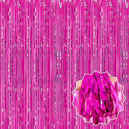 6 Pack Fuchsia Foil Fringe Curtains Backdrop, 3.28 x 8.2 Ft Metallic Streamers Tinsel Curtains Background for Photo Booth, Birthday, Weddings, Carnivals, Graduation, Themed Party Decorations