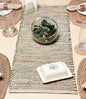 Chardin home Natural Jute Table Runner 13x48 Inch – Vintage Boho Rustic Table Decor – Handwoven Table Runner in Natural Jute and Green – Farmhouse Dining or Console Table Accent