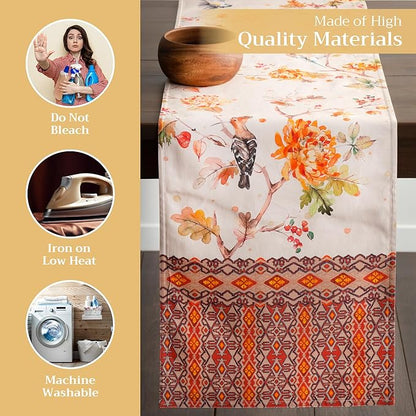 Maison d' Hermine Table Runner 100% Cotton Double Layer Table Runners 72 inches Long for Thanksgiving Christmas Decorations Home Kitchen Dining Party Wedding (Kelim - Prairie, 14.5" x 72")