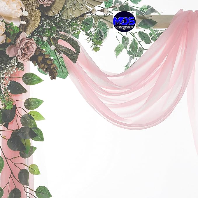 MDS Halloween Chiffon Draping Fabric - 2 Panel, 30" Wide x 100ft Long - Sheer Spooky Arbor & Canopy Drapery for Haunted House Backdrops, Party Ceilings, DIY Costumes & Themed Events - Blush Pink