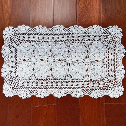 Phantomon Lace Table Runner Rectangular Table Cover Cloth Handmade Crochet Floral Placemats 100% Cotton (Floral White, 15x28Inch)