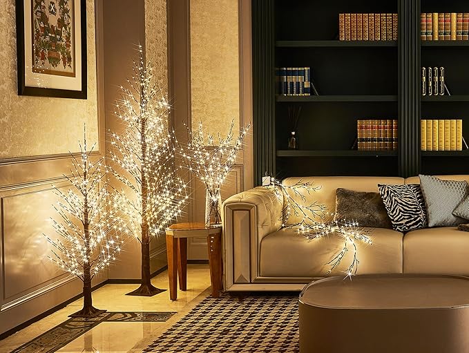 LITBLOOM Brown 6FT 120 LED Fairy Lights Plug in Willow Vine Garland for Indoor Outdoor Home Fireplace Wall Christmas Decoration