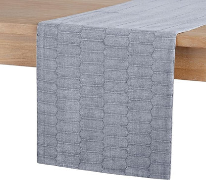 Martha Stewart Honeycomb Modern Farmhouse Reversible Table Runner, Blue, 15"x72"